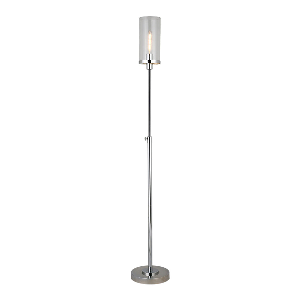 Nickel Torchiere Floor Lamp With Clear Transparent Glass Drum Shade By Homeroots | Floor Lamps | Modishstore - 3