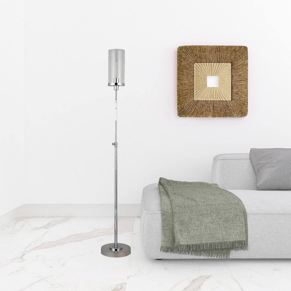 Nickel Torchiere Floor Lamp With Clear Transparent Glass Drum Shade By Homeroots | Floor Lamps | Modishstore - 5