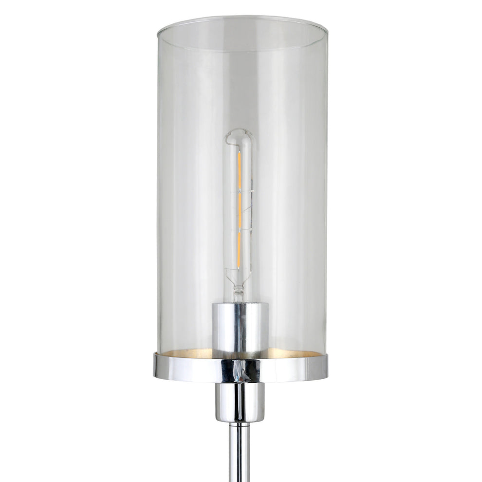 Nickel Torchiere Floor Lamp With Clear Transparent Glass Drum Shade By Homeroots | Floor Lamps | Modishstore - 4