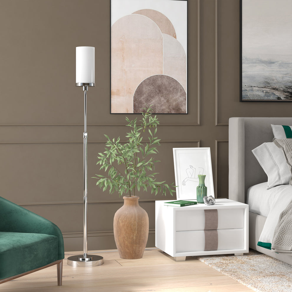 Nickel Torchiere Floor Lamp With White Frosted Glass Drum Shade By Homeroots | Floor Lamps | Modishstore - 7