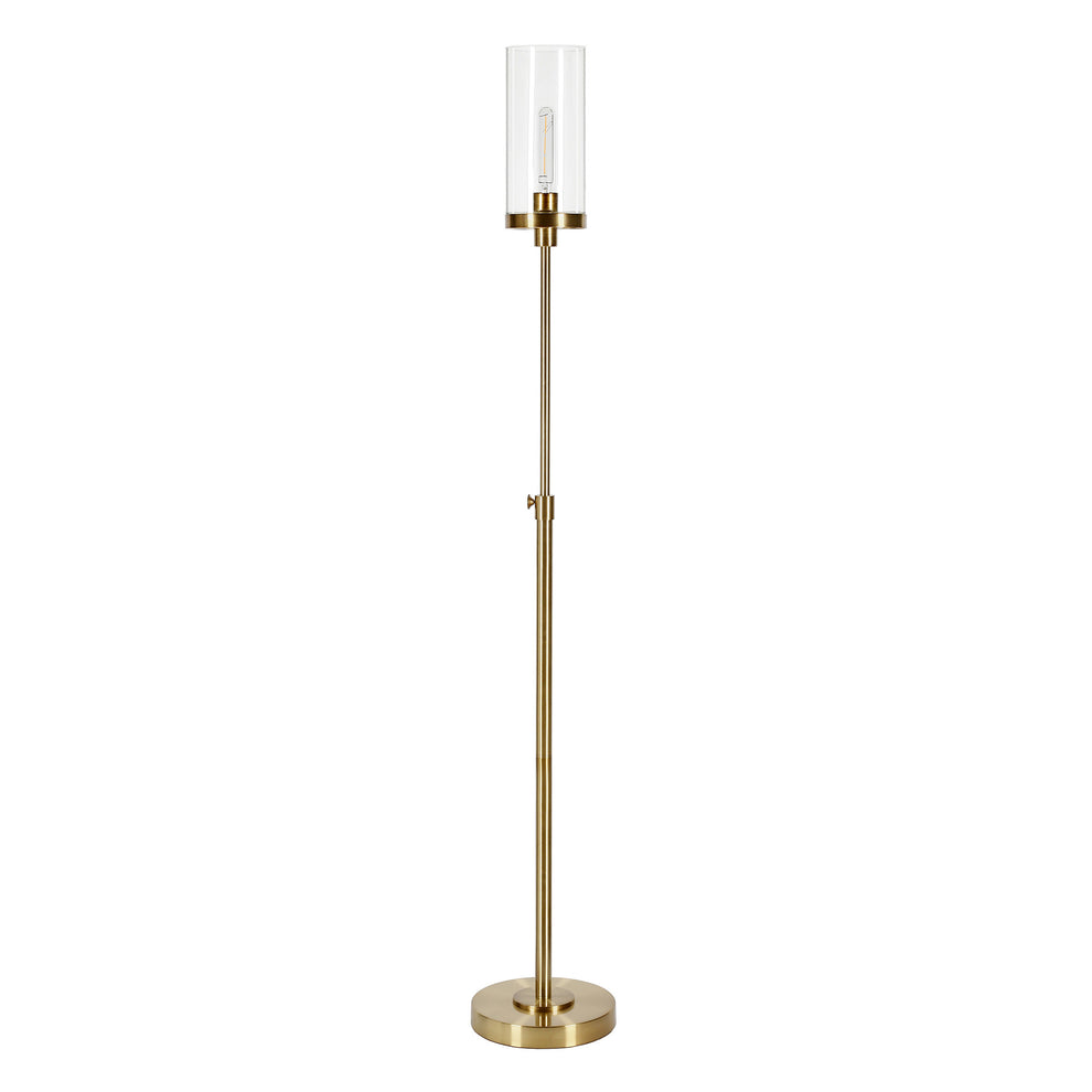 Brass Adjustable Torchiere Floor Lamp With Clear Glass Cylinder Shade By Homeroots | Floor Lamps | Modishstore - 3