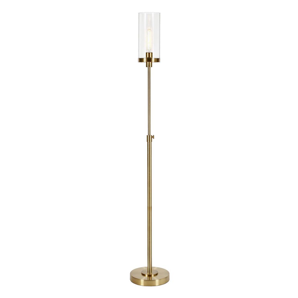 Brass Adjustable Torchiere Floor Lamp With Clear Glass Cylinder Shade By Homeroots | Floor Lamps | Modishstore - 5