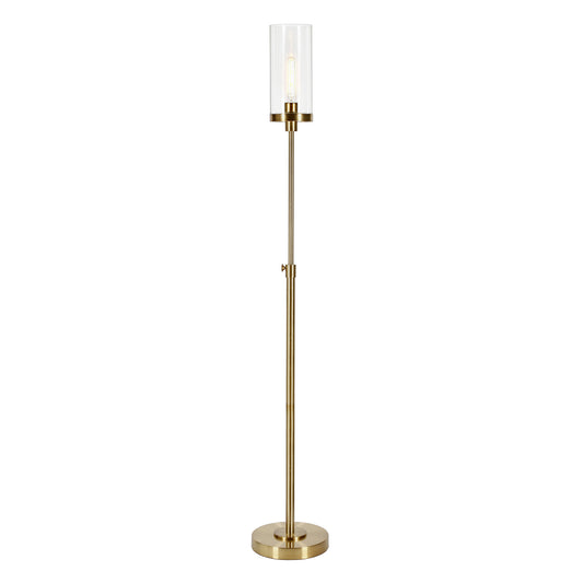 Brass Adjustable Torchiere Floor Lamp With Clear Glass Cylinder Shade By Homeroots | Floor Lamps | Modishstore - 1