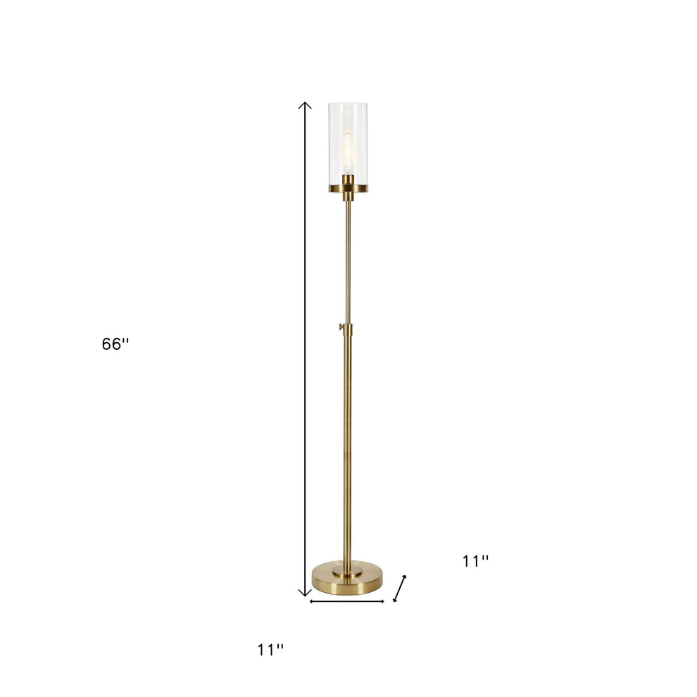 Brass Adjustable Torchiere Floor Lamp With Clear Glass Cylinder Shade By Homeroots | Floor Lamps | Modishstore - 7