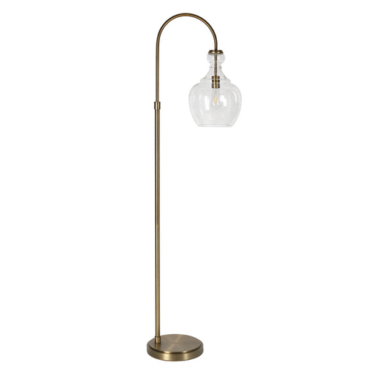 Brass Arched Floor Lamp With Clear Seeded Glass Dome Shade By Homeroots | Floor Lamps | Modishstore - 1