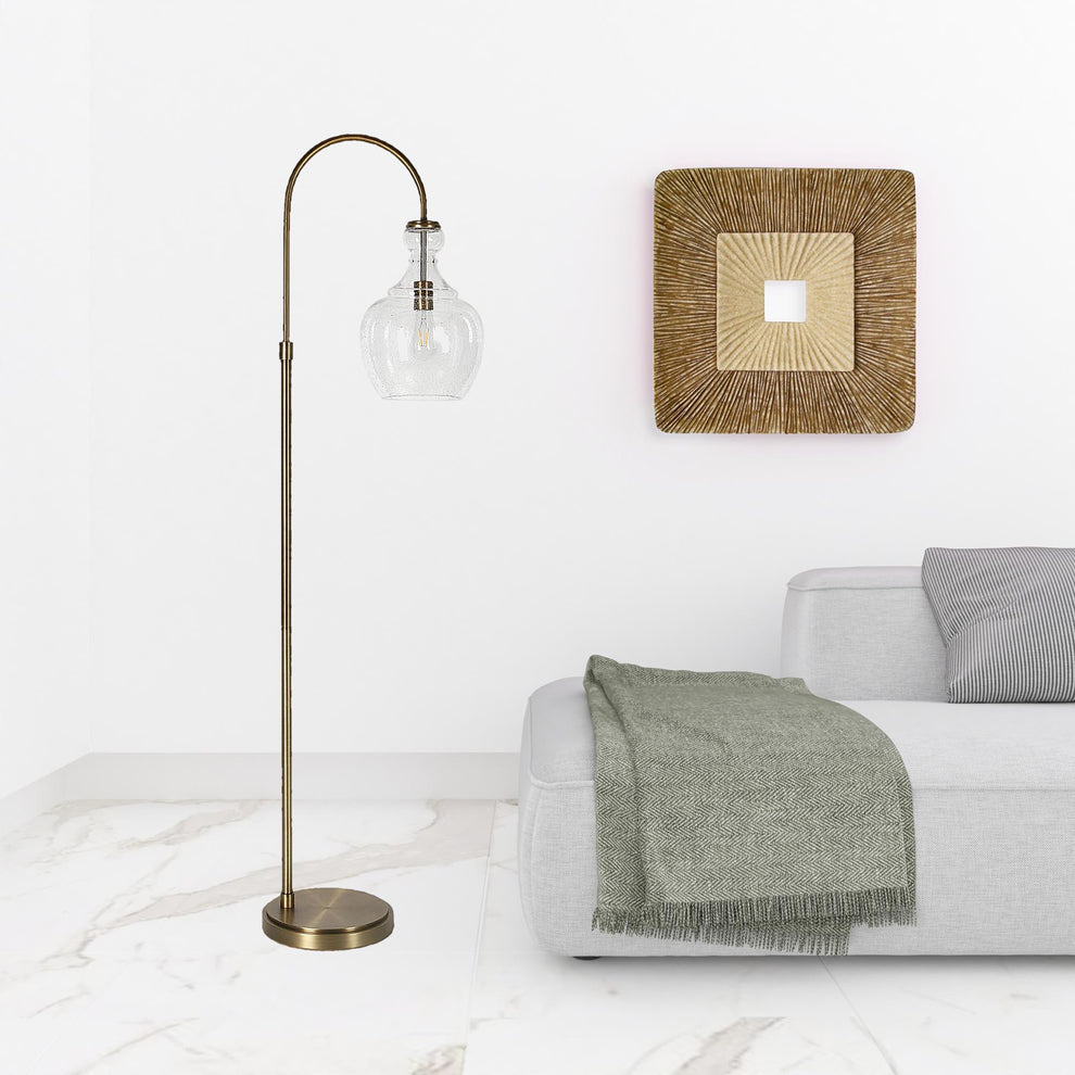Brass Arched Floor Lamp With Clear Seeded Glass Dome Shade By Homeroots | Floor Lamps | Modishstore - 3