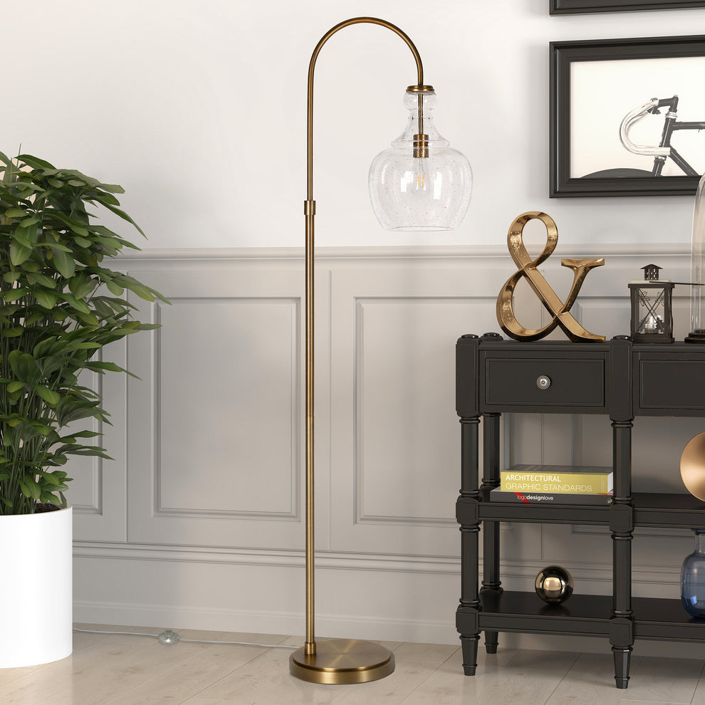 Brass Arched Floor Lamp With Clear Seeded Glass Dome Shade By Homeroots | Floor Lamps | Modishstore - 5