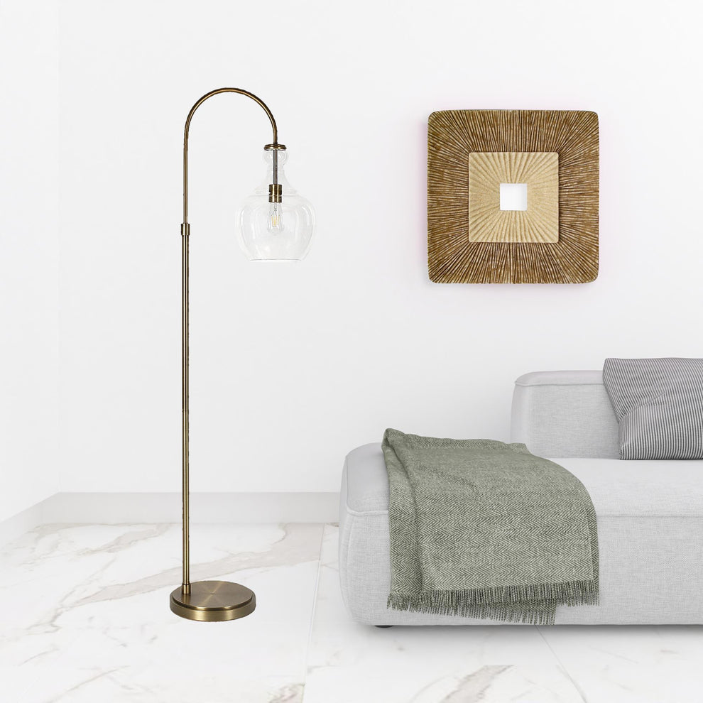 Brass Arched Floor Lamp With Clear Transparent Glass Dome Shade By Homeroots | Floor Lamps | Modishstore - 3