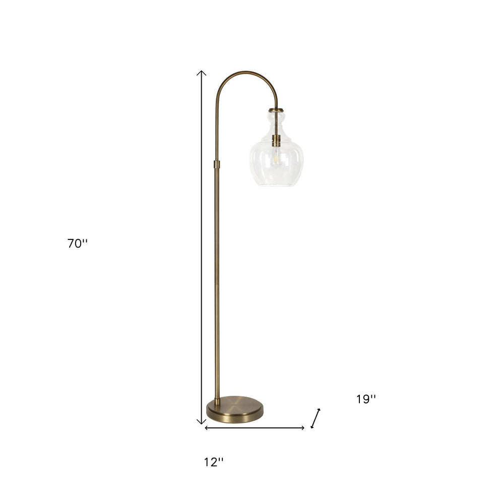 Brass Arched Floor Lamp With Clear Transparent Glass Dome Shade By Homeroots | Floor Lamps | Modishstore - 6