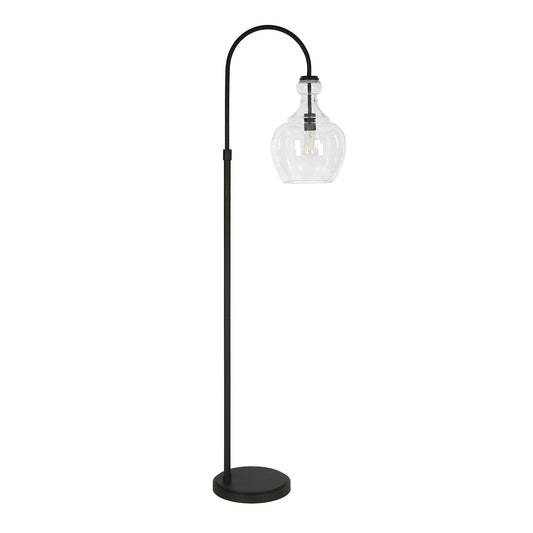 Black Arched Floor Lamp With Clear Seeded Glass Dome Shade By Homeroots | Floor Lamps | Modishstore - 1