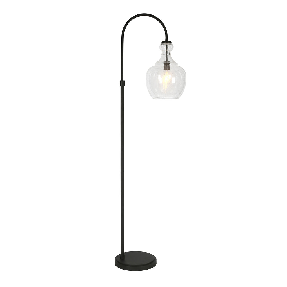 Black Arched Floor Lamp With Clear Seeded Glass Dome Shade By Homeroots | Floor Lamps | Modishstore - 2