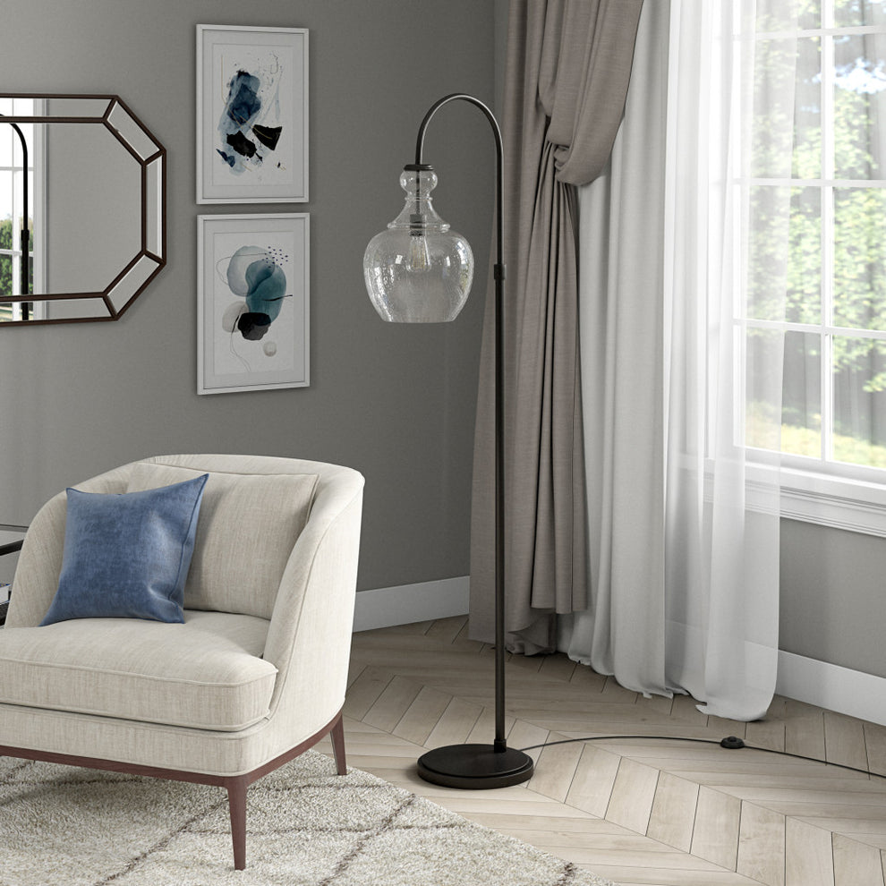 Black Arched Floor Lamp With Clear Seeded Glass Dome Shade By Homeroots | Floor Lamps | Modishstore - 6