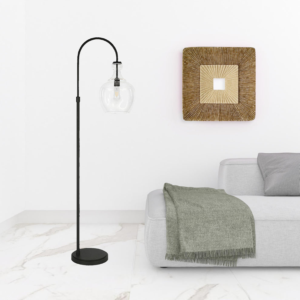Black Arched Floor Lamp With Clear Transparent Glass Dome Shade By Homeroots | Floor Lamps | Modishstore - 2