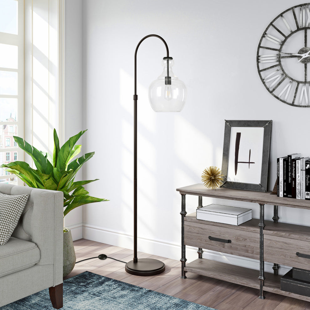 Black Arched Floor Lamp With Clear Transparent Glass Dome Shade By Homeroots | Floor Lamps | Modishstore - 4