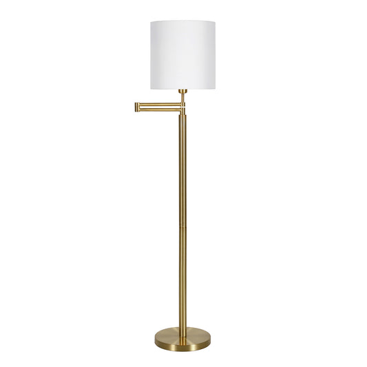 Brass Swing Arm Floor Lamp With White Frosted Glass Drum Shade By Homeroots | Floor Lamps | Modishstore - 1