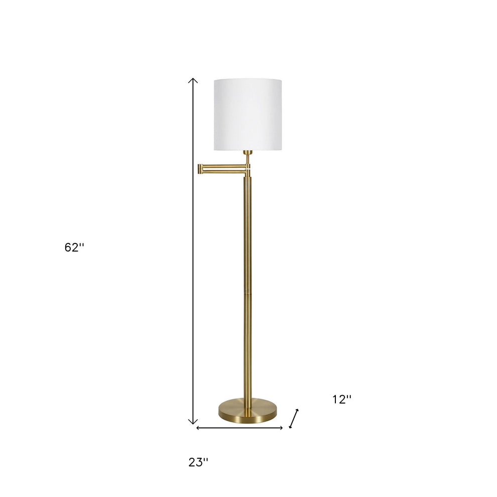 Brass Swing Arm Floor Lamp With White Frosted Glass Drum Shade By Homeroots | Floor Lamps | Modishstore - 8