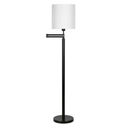 Black Swing Arm Floor Lamp With White Frosted Glass Drum Shade By Homeroots | Floor Lamps | Modishstore - 1