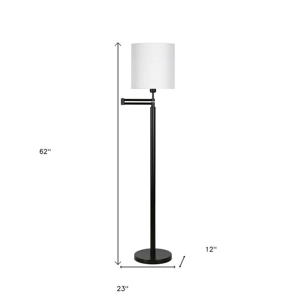 Black Swing Arm Floor Lamp With White Frosted Glass Drum Shade By Homeroots | Floor Lamps | Modishstore - 6