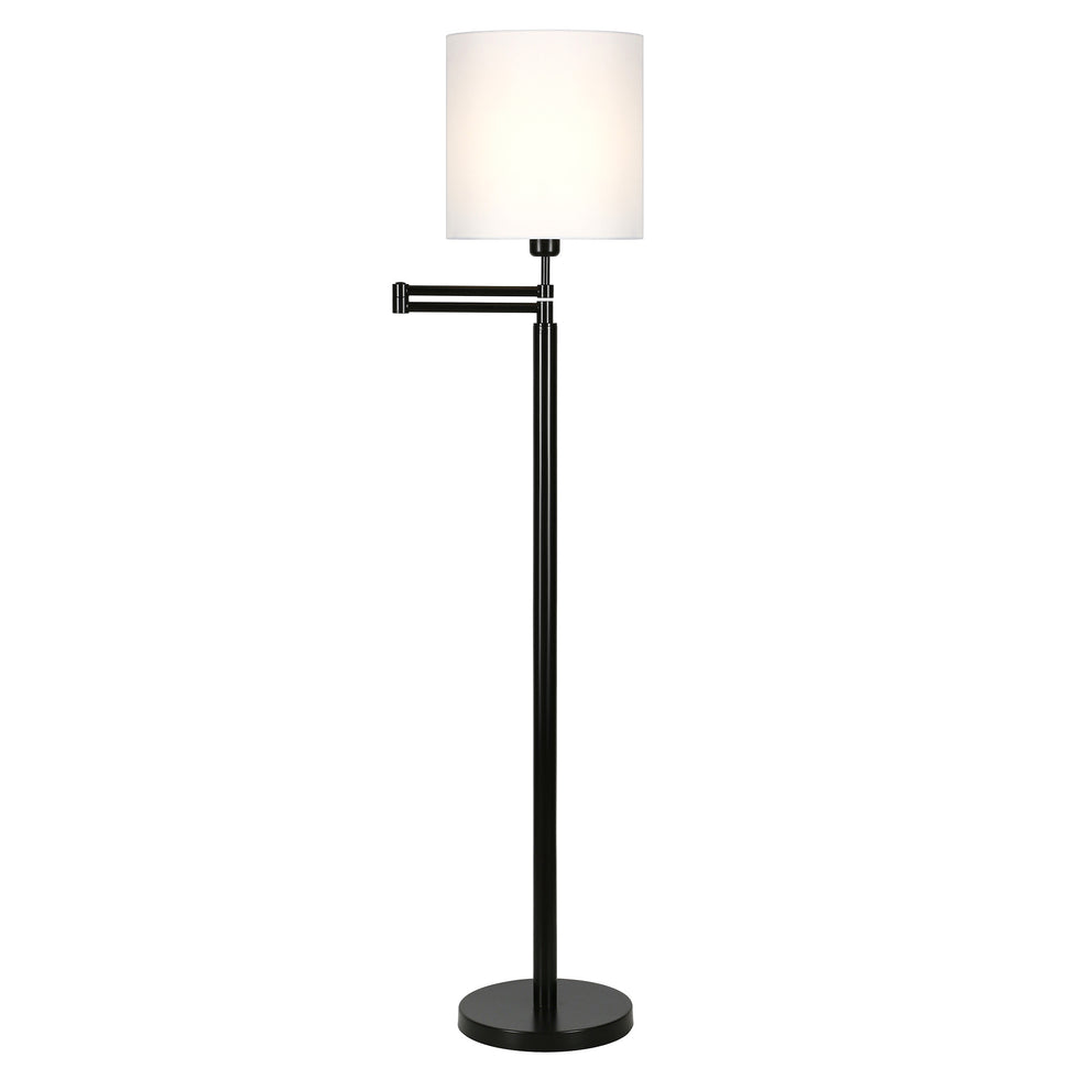 Black Swing Arm Floor Lamp With White Frosted Glass Drum Shade By Homeroots | Floor Lamps | Modishstore - 7