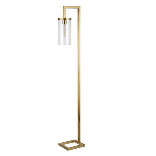 Brass Reading Floor Lamp With Clear Seeded Glass Drum Shade By Homeroots | Floor Lamps | Modishstore - 1