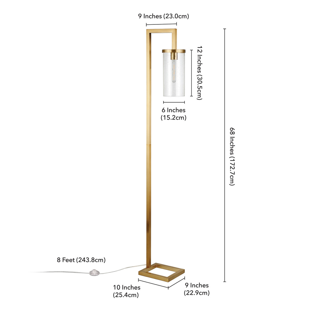 Brass Reading Floor Lamp With Clear Seeded Glass Drum Shade By Homeroots | Floor Lamps | Modishstore - 6