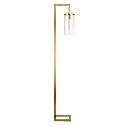 Brass Reading Floor Lamp With Clear Transparent Glass Drum Shade By Homeroots | Floor Lamps | Modishstore - 1