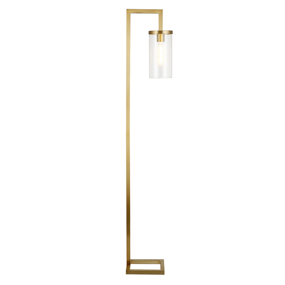 Brass Reading Floor Lamp With Clear Transparent Glass Drum Shade By Homeroots | Floor Lamps | Modishstore - 2