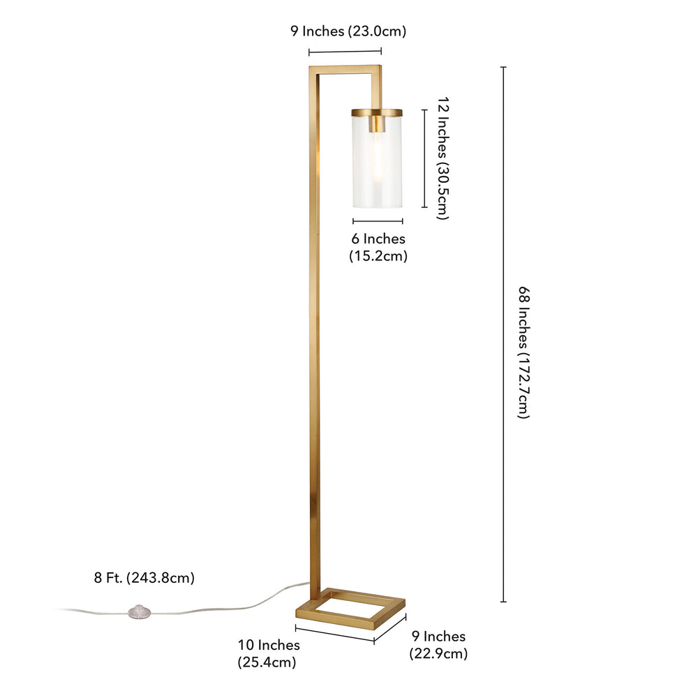 Brass Reading Floor Lamp With Clear Transparent Glass Drum Shade By Homeroots | Floor Lamps | Modishstore - 7