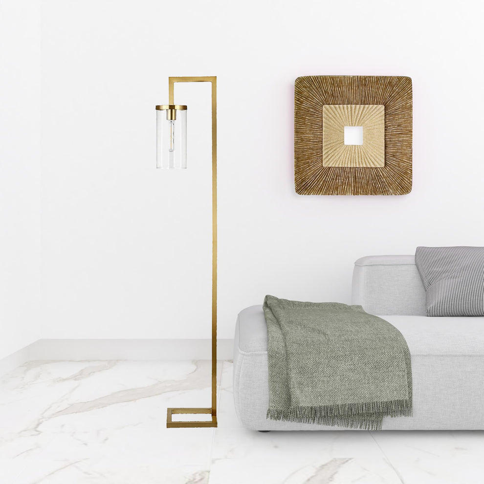 Brass Reading Floor Lamp With Clear Transparent Glass Drum Shade By Homeroots | Floor Lamps | Modishstore - 3