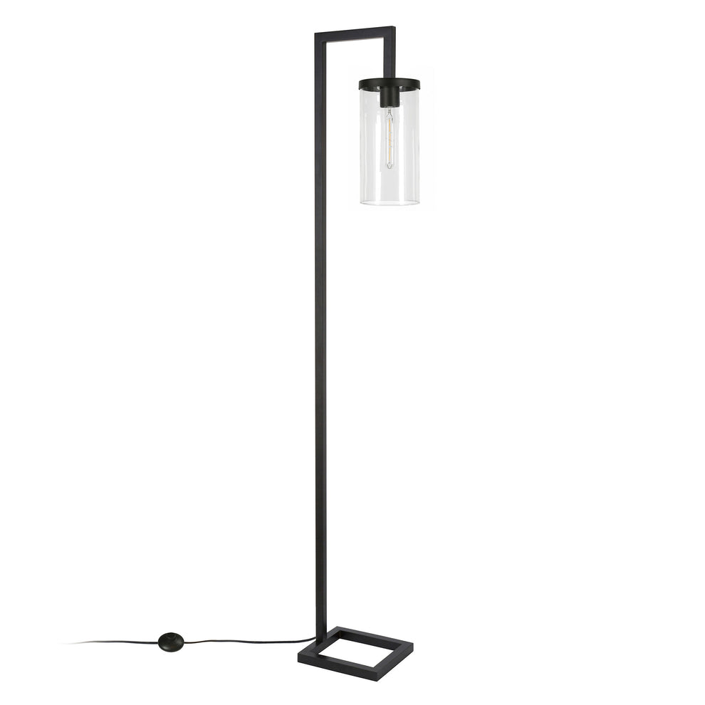 Black Reading Floor Lamp With Clear Transparent Glass Drum Shade By Homeroots | Floor Lamps | Modishstore - 6