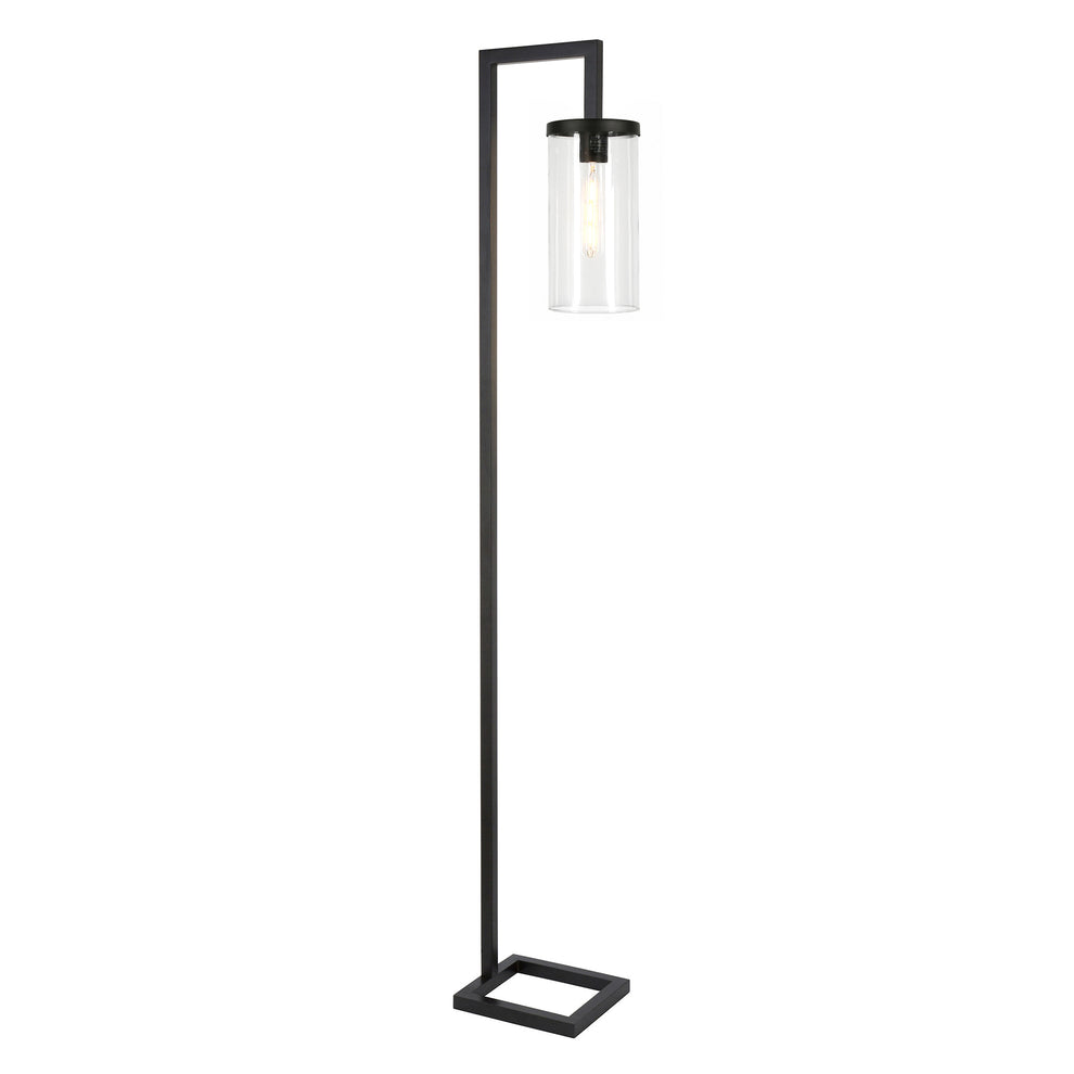 Black Reading Floor Lamp With Clear Transparent Glass Drum Shade By Homeroots | Floor Lamps | Modishstore - 2