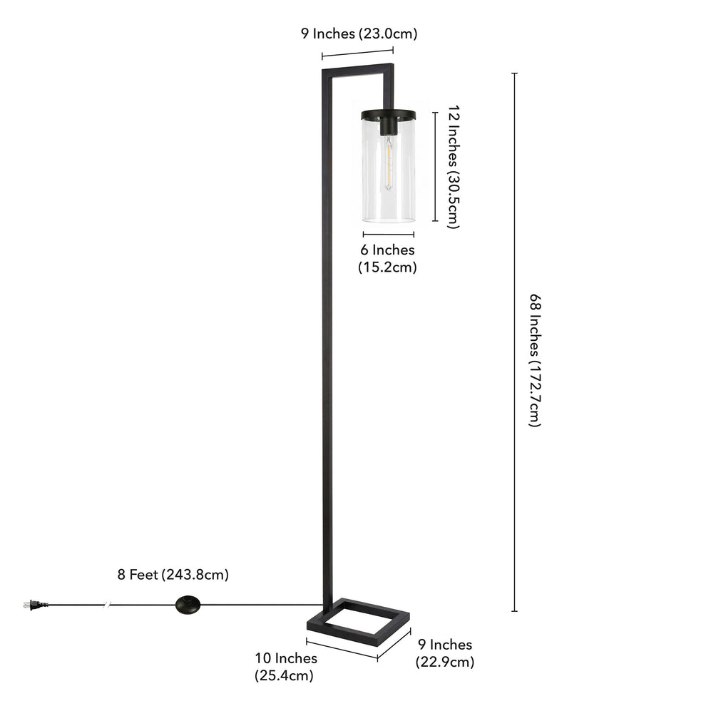 Black Reading Floor Lamp With Clear Transparent Glass Drum Shade By Homeroots | Floor Lamps | Modishstore - 7