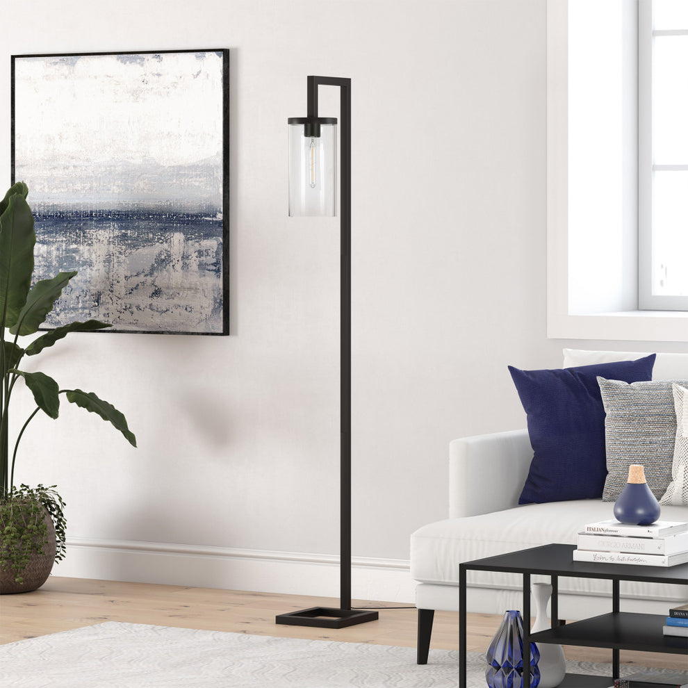 Black Reading Floor Lamp With Clear Transparent Glass Drum Shade By Homeroots | Floor Lamps | Modishstore - 8