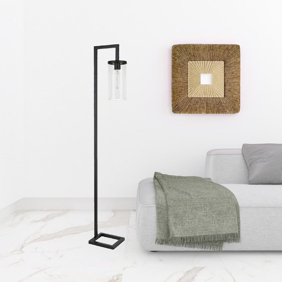 Black Reading Floor Lamp With Clear Transparent Glass Drum Shade By Homeroots | Floor Lamps | Modishstore - 3