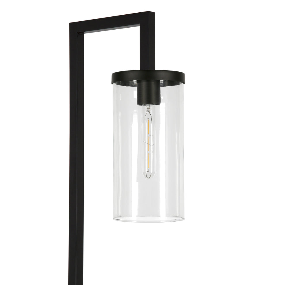 Black Reading Floor Lamp With Clear Transparent Glass Drum Shade By Homeroots | Floor Lamps | Modishstore - 4
