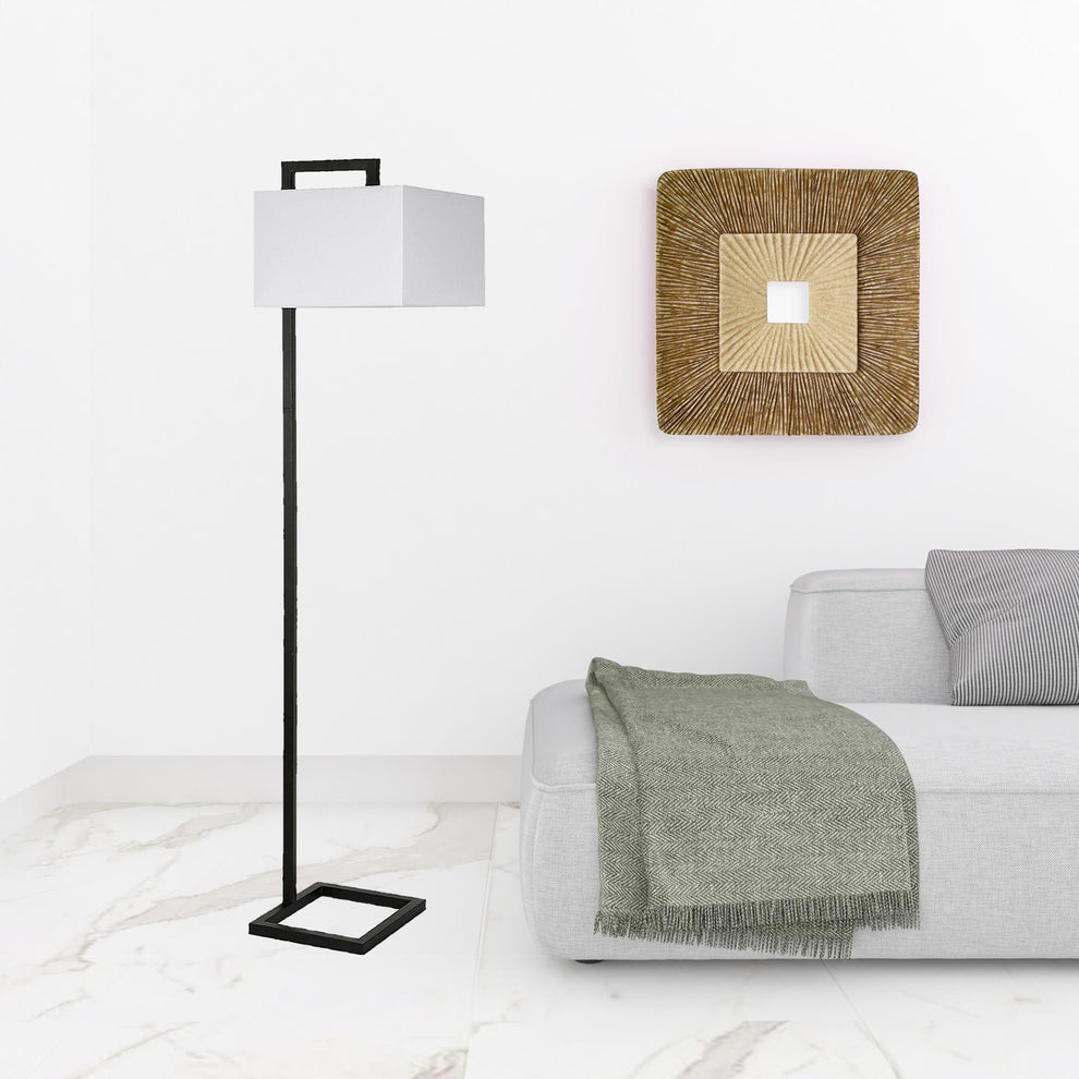 Black Floor Lamp With White Frosted Glass Rectangular Shade By Homeroots | Floor Lamps | Modishstore - 3