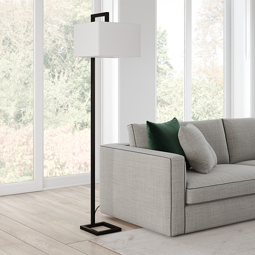 Black Floor Lamp With White Frosted Glass Rectangular Shade By Homeroots | Floor Lamps | Modishstore - 4