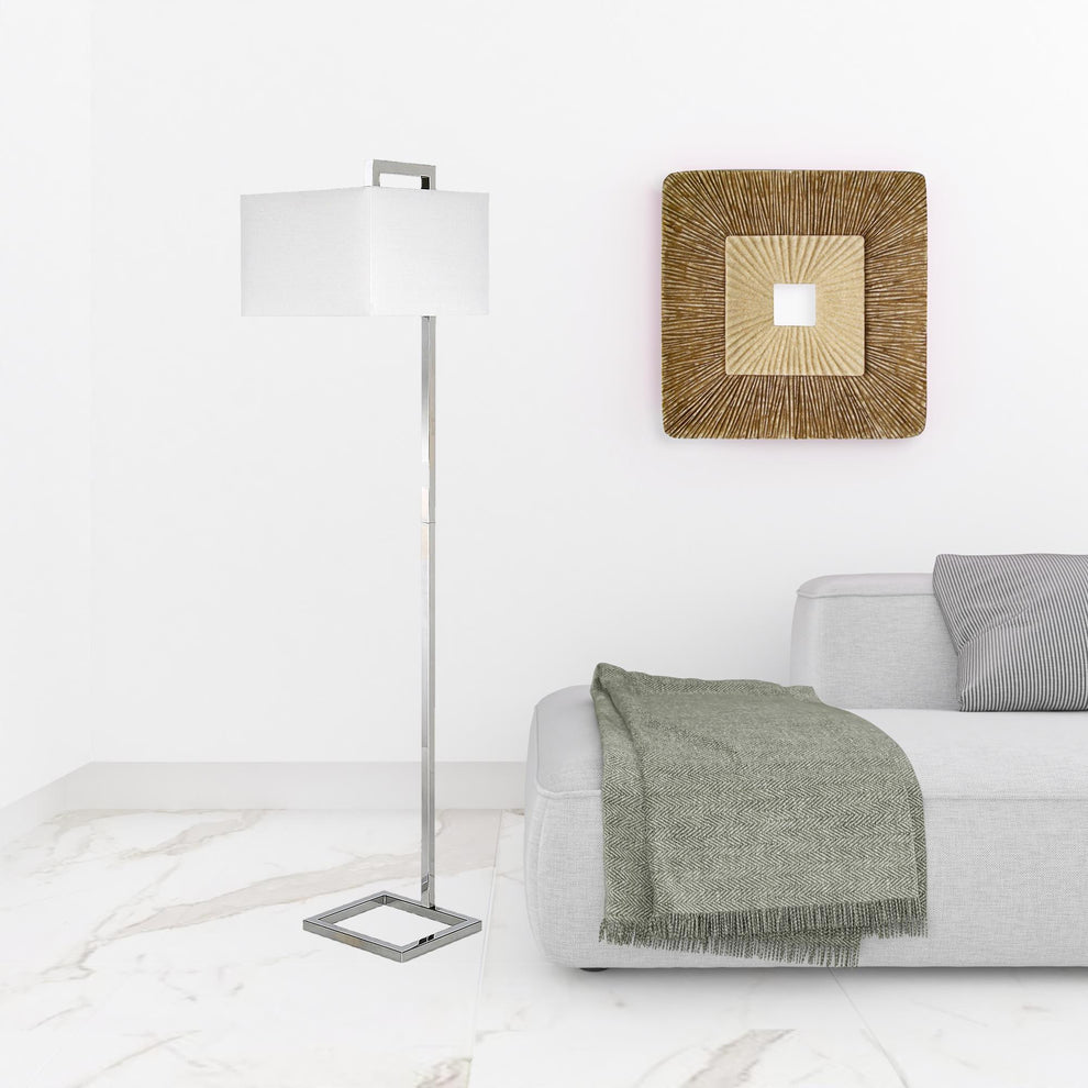 Nickel Floor Lamp With White Frosted Glass Rectangular Shade By Homeroots | Floor Lamps | Modishstore - 3
