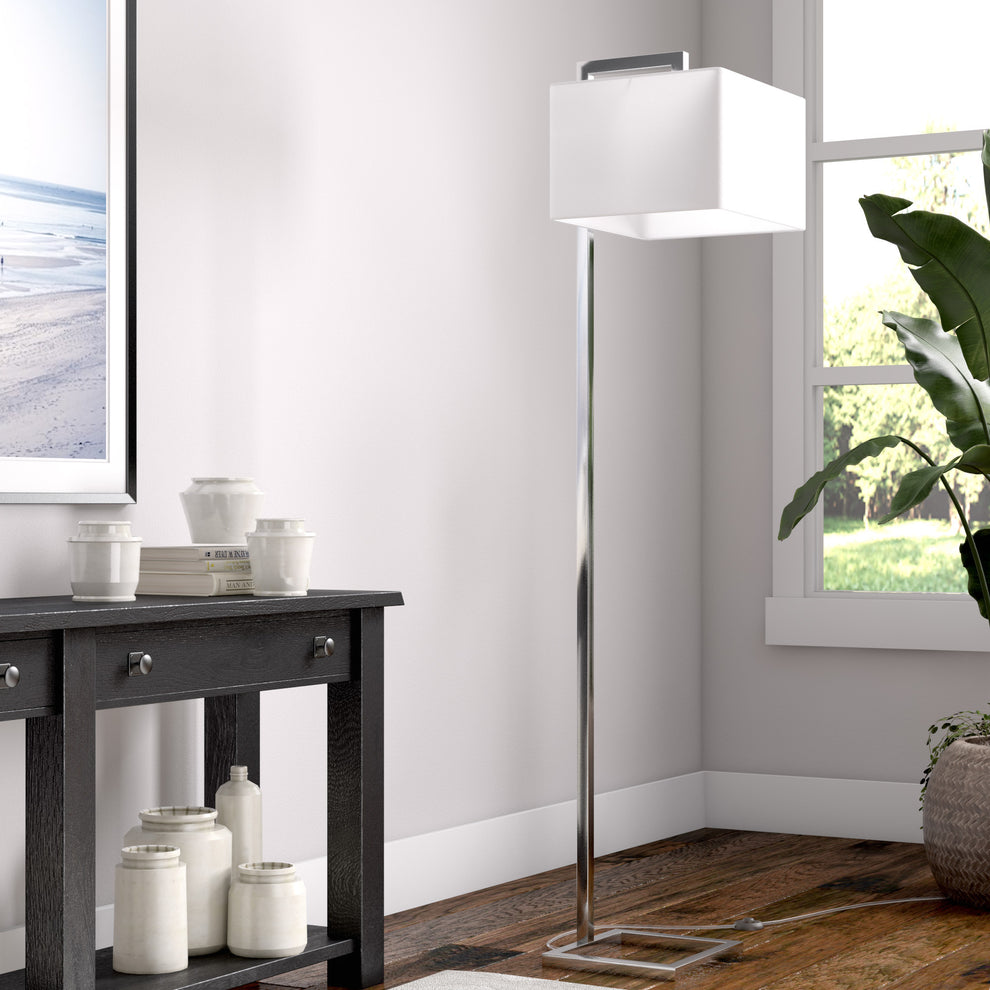Nickel Floor Lamp With White Frosted Glass Rectangular Shade By Homeroots | Floor Lamps | Modishstore - 5