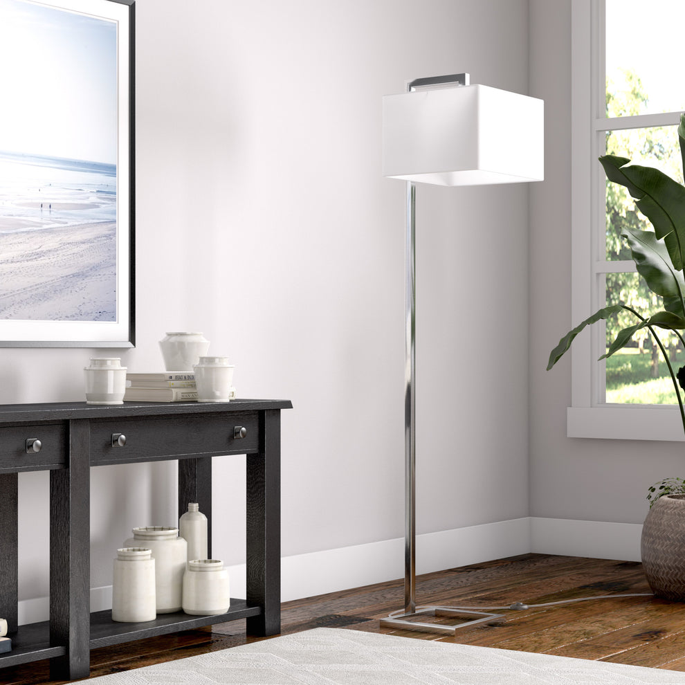 Nickel Floor Lamp With White Frosted Glass Rectangular Shade By Homeroots | Floor Lamps | Modishstore - 6