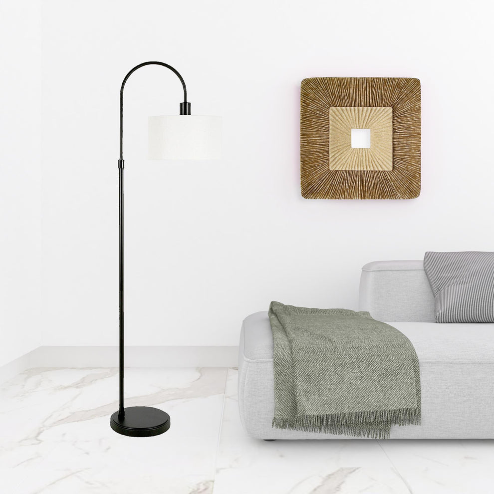 Black Arched Floor Lamp With White Frosted Glass Drum Shade By Homeroots | Floor Lamps | Modishstore - 2