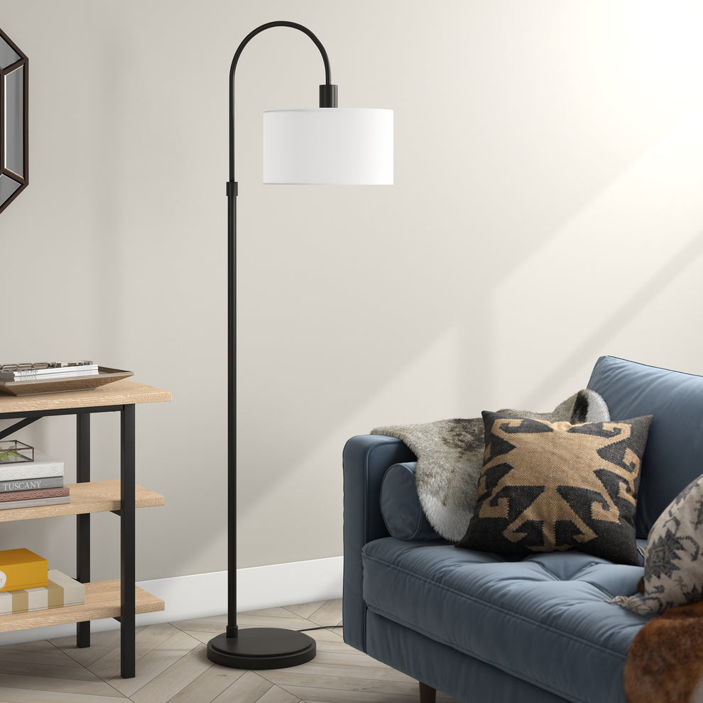Black Arched Floor Lamp With White Frosted Glass Drum Shade By Homeroots | Floor Lamps | Modishstore - 4