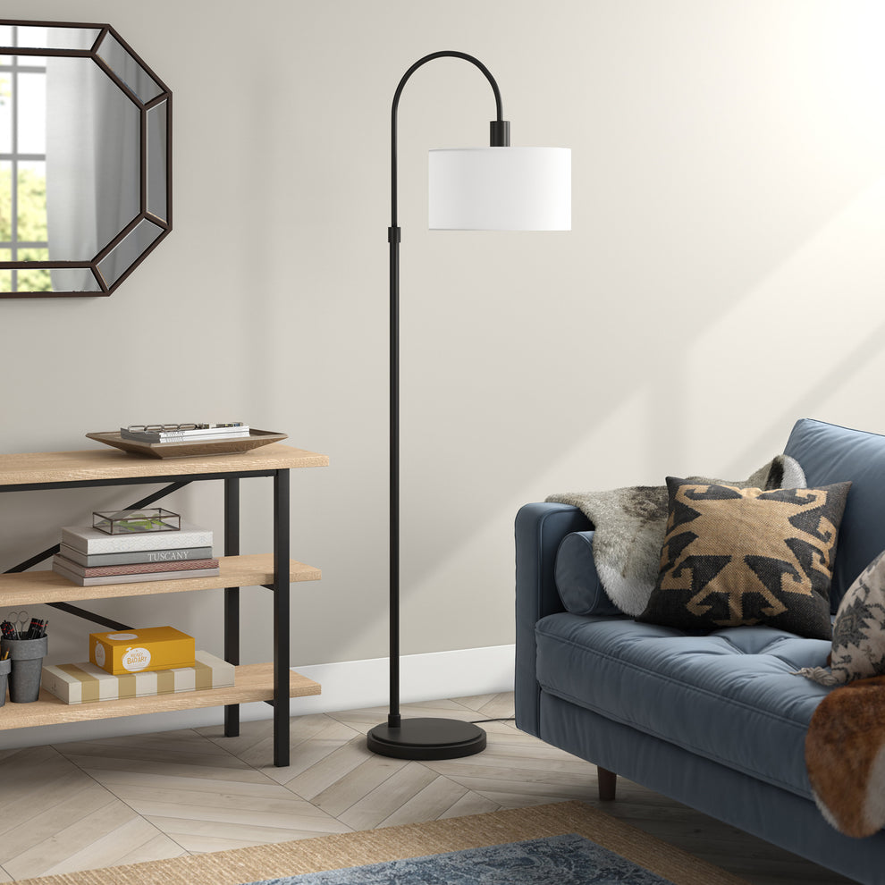 Black Arched Floor Lamp With White Frosted Glass Drum Shade By Homeroots | Floor Lamps | Modishstore - 5