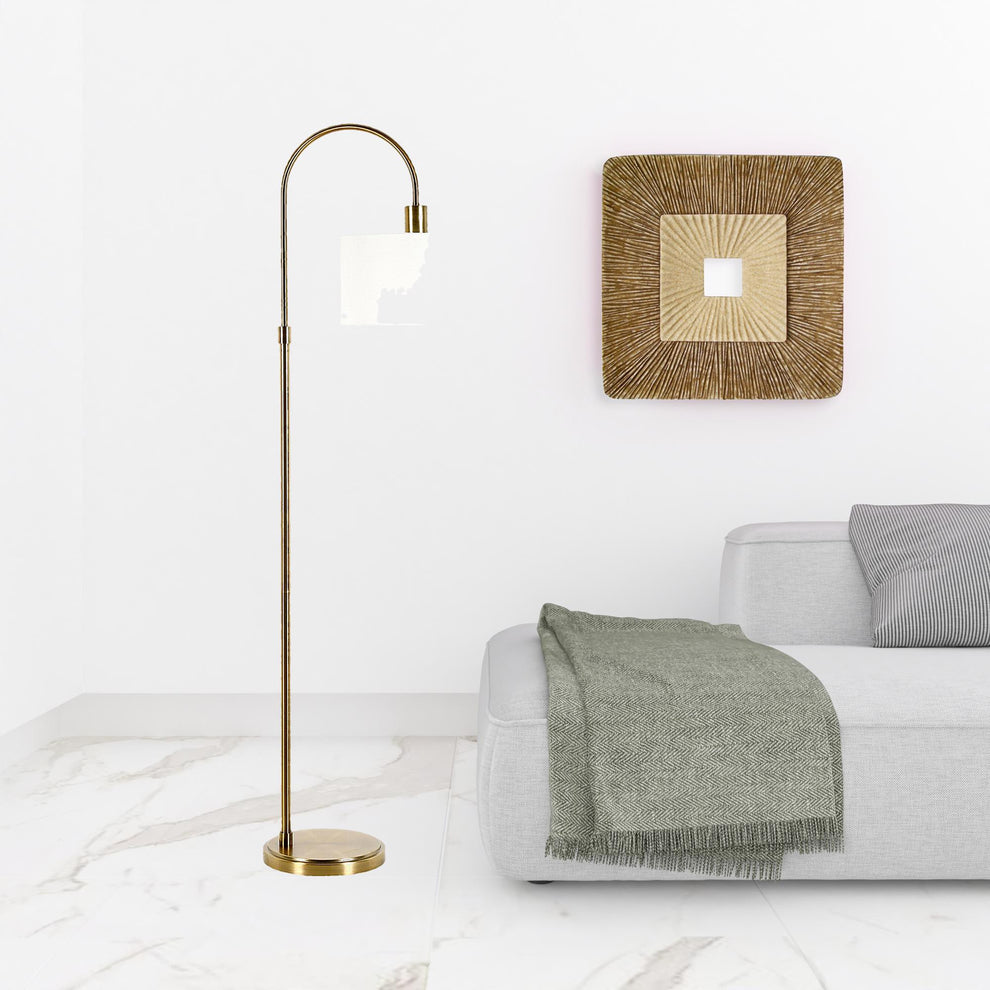 Brass Arched Floor Lamp With White Frosted Glass Drum Shade By Homeroots | Floor Lamps | Modishstore - 2