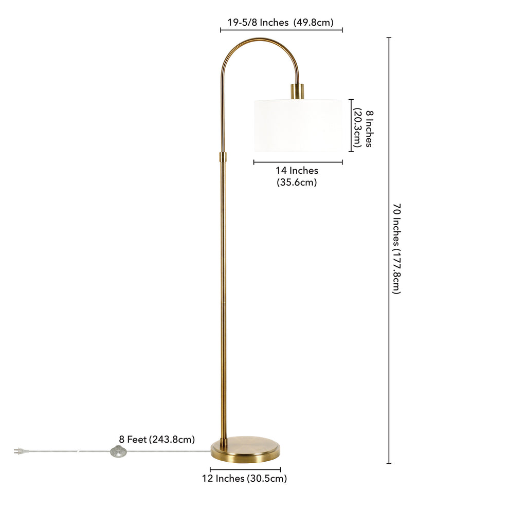 Brass Arched Floor Lamp With White Frosted Glass Drum Shade By Homeroots | Floor Lamps | Modishstore - 5