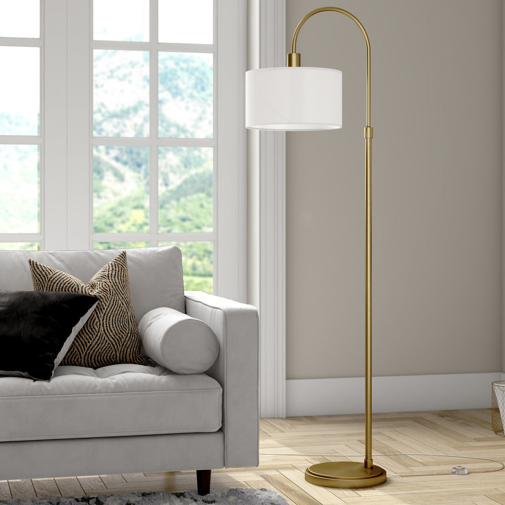 Brass Arched Floor Lamp With White Frosted Glass Drum Shade By Homeroots | Floor Lamps | Modishstore - 3