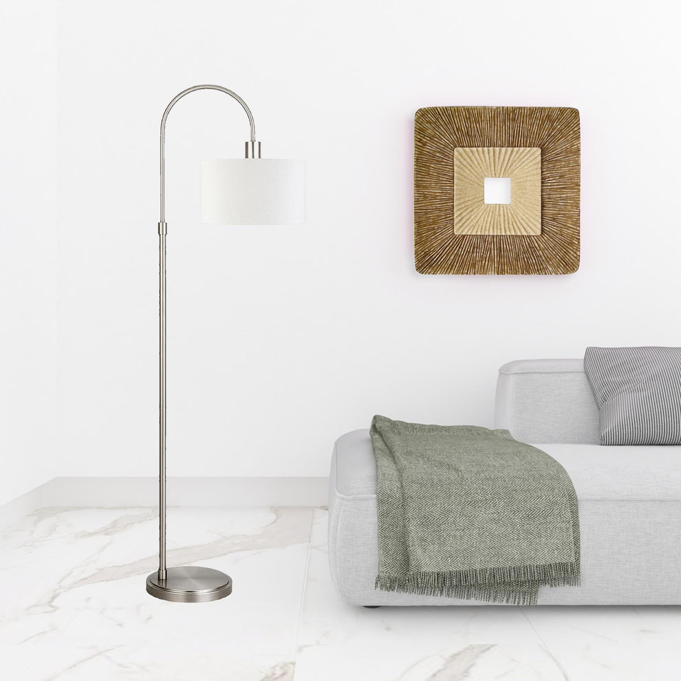 Nickel Arched Floor Lamp With White Frosted Glass Drum Shade By Homeroots | Floor Lamps | Modishstore - 2