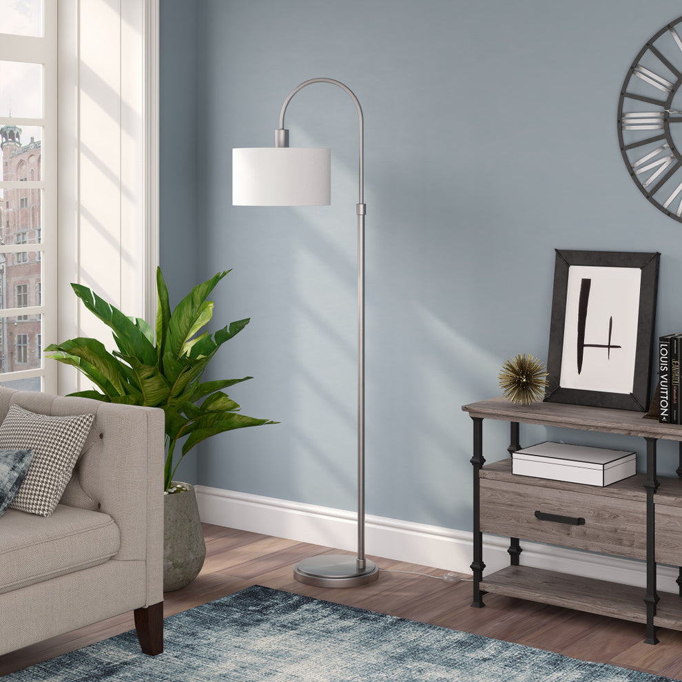 Nickel Arched Floor Lamp With White Frosted Glass Drum Shade By Homeroots | Floor Lamps | Modishstore - 4