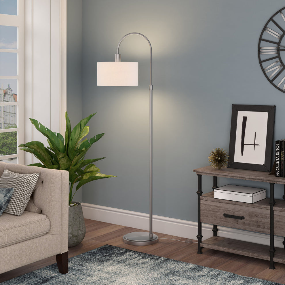 Nickel Arched Floor Lamp With White Frosted Glass Drum Shade By Homeroots | Floor Lamps | Modishstore - 5