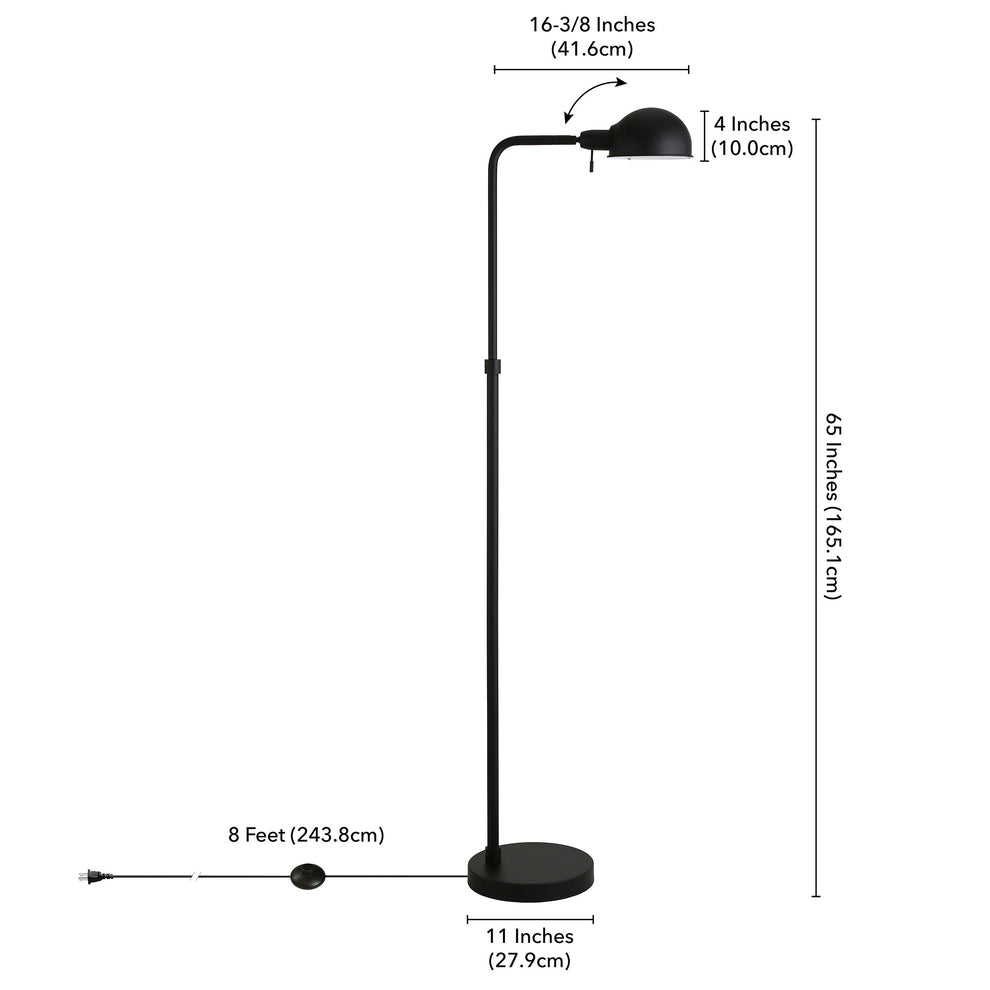 Black Reading Floor Lamp With Black Dome Shade By Homeroots | Floor Lamps | Modishstore - 6